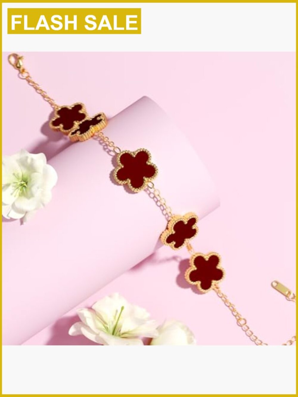 18K Gold Plated Clover Bracelet Set Lucky Flower Leaf Bracelets Trendy Jewelry - Picture 7 of 7